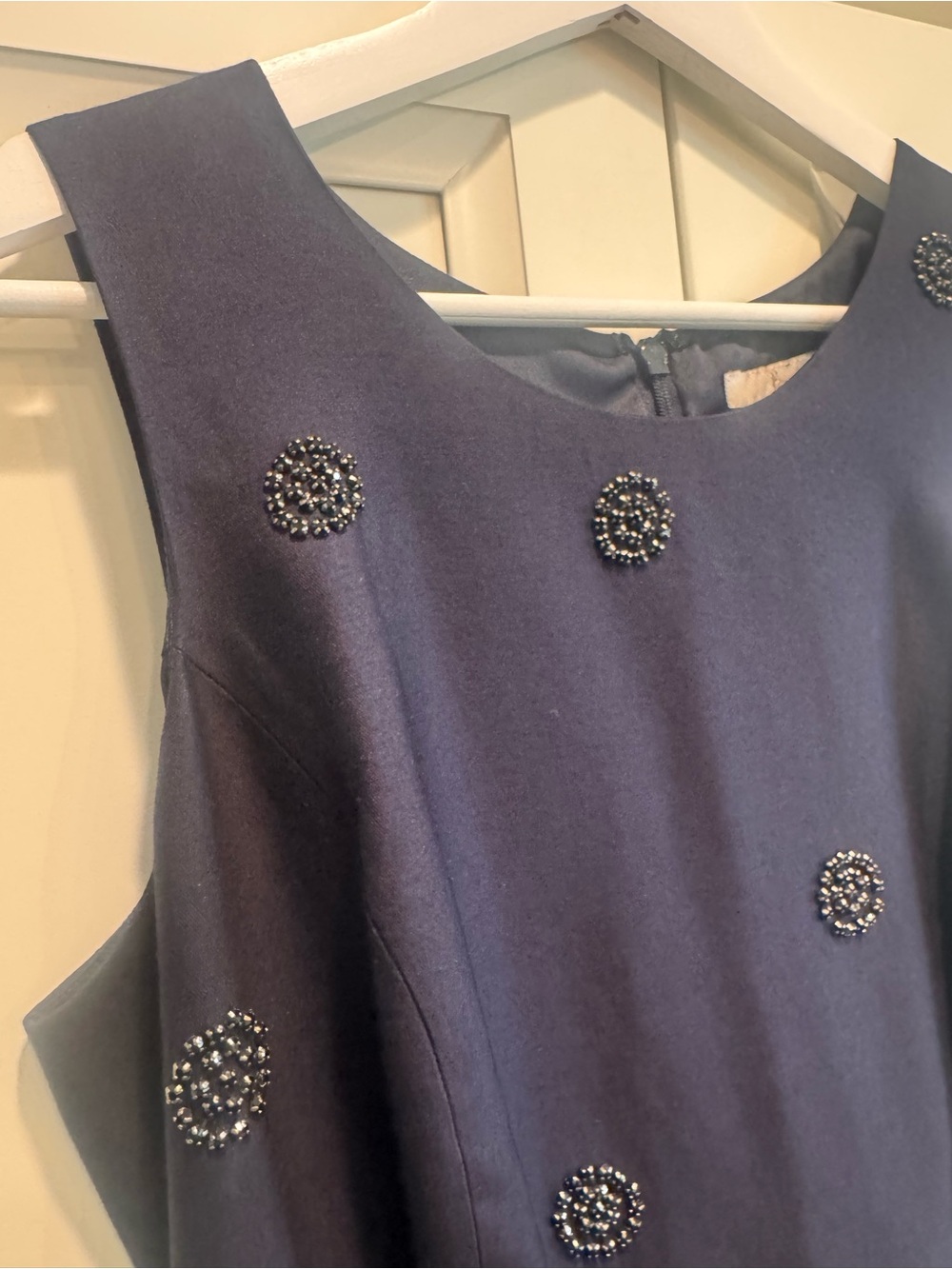 Boden Navy Embellished Spot Wool Silk Fit & Flare Cocktail Dress - Picture 4 of 9